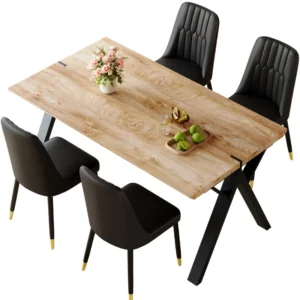 Modern Design Dining Table Set with MDF Top and Metal Legs Room Furniture Veneer for Home or Hotel Use
