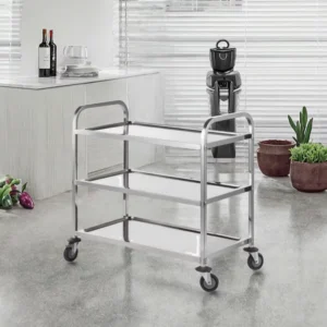 Stainless Steel Catering Trolley Utility Cart Kitchen Cart Serving Trolley with Locking Wheels for Restaurant Hotels